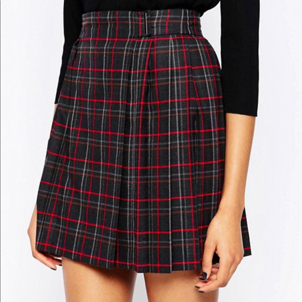 French connection soho check pleated skirt